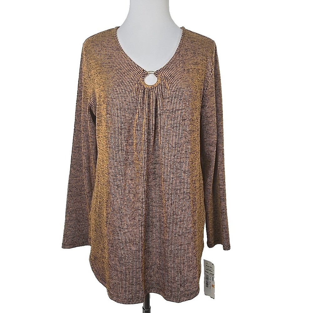 Ruby Rd. Gold Ribbed Long Sleeve Tunic Top Size Small New